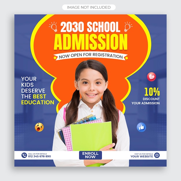 School admission social media post template Psd