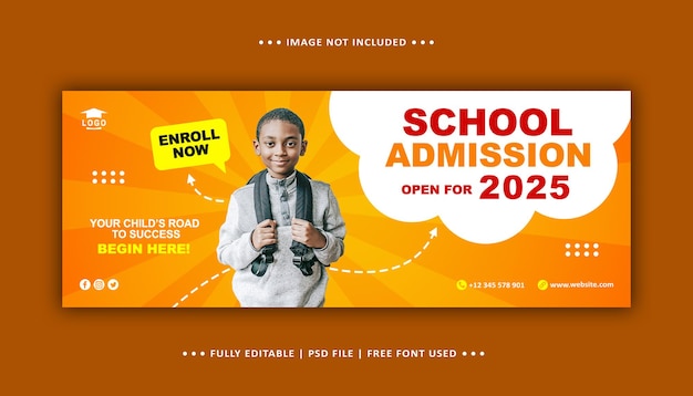 School admission social media promotion facebook cover banner template premium psd