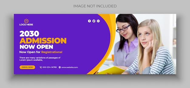 학교 입학 소셜 미디어 웹 배너 전단지 및 페이스 북 표지 사진 디자인 템플릿
