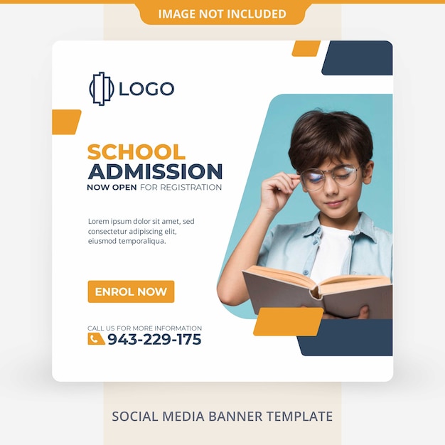 School admission square banner or social media banner template