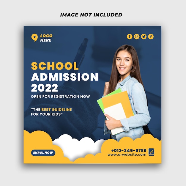 School admissions social media post design psd-sjabloon