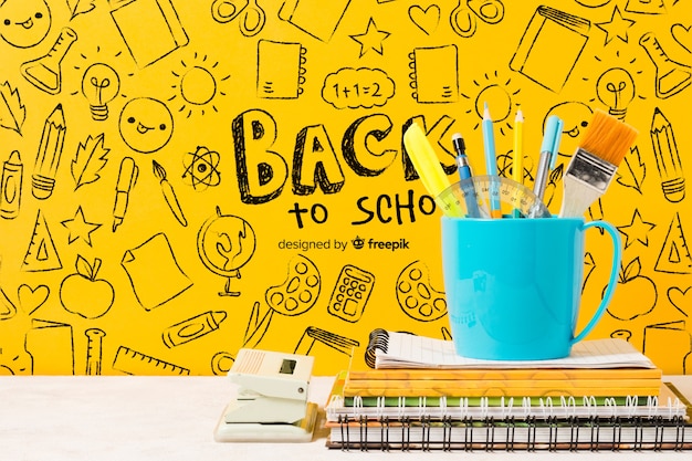 PSD school arrangement with pencils in a mug