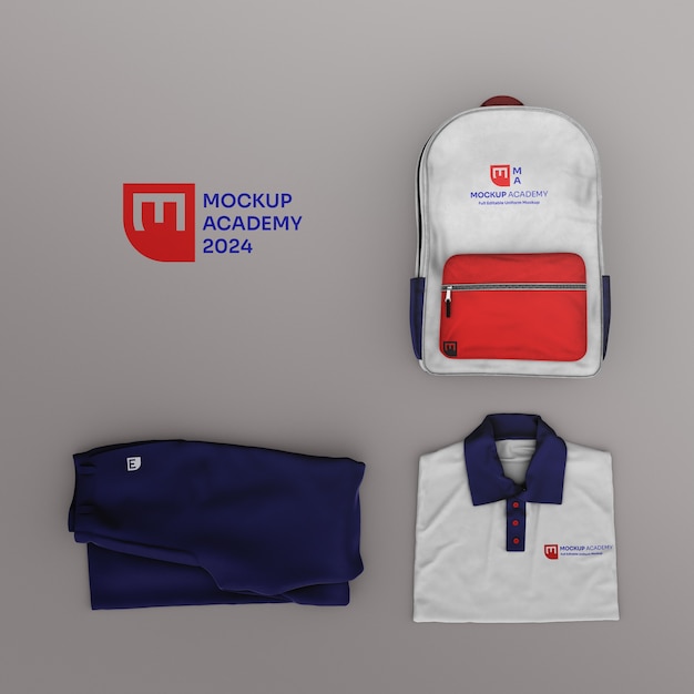 School backpack and clothing mockup