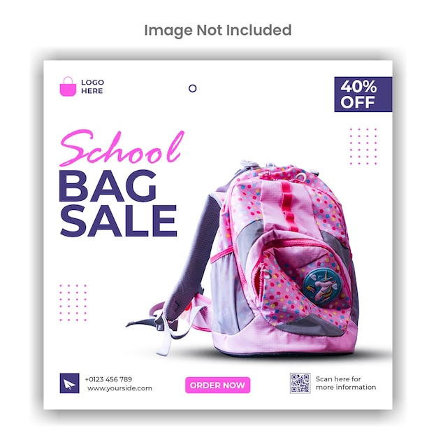 PSD school bag sale social media or instagram post template design