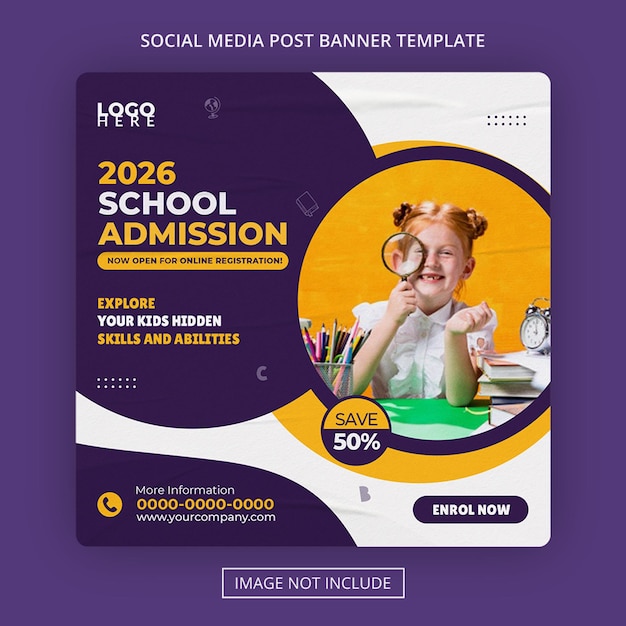 School Banner Toelating academie onderwijs social media post Premium Psd