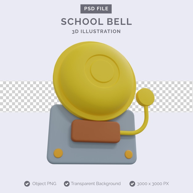 PSD school bell 3d illustration