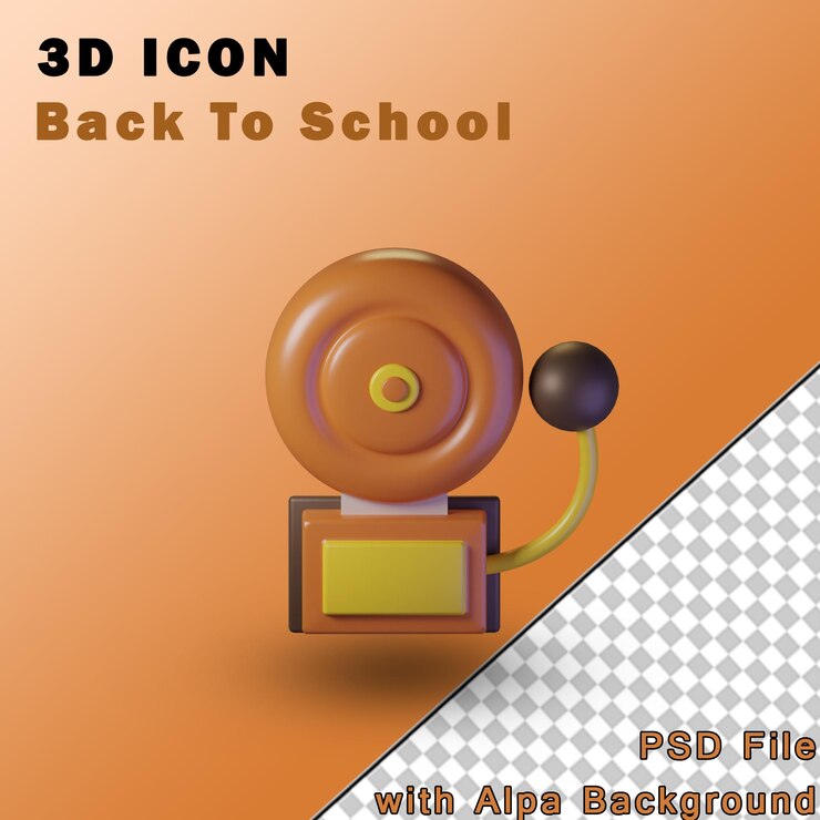 PSD школьный звонок изолирован на прозрачном фоне 3d иллюстрация psd высокого разрешения