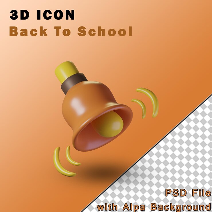 PSD школьный звонок изолирован на прозрачном фоне 3d иллюстрация psd высокого разрешения