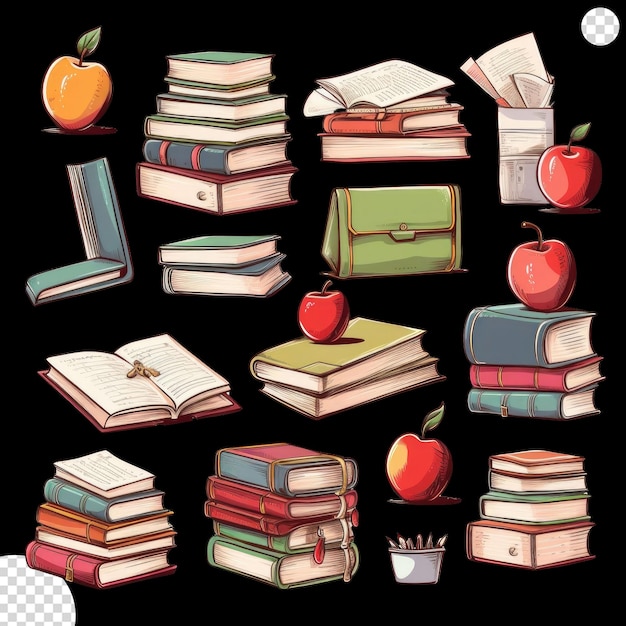 PSD school books elements set png