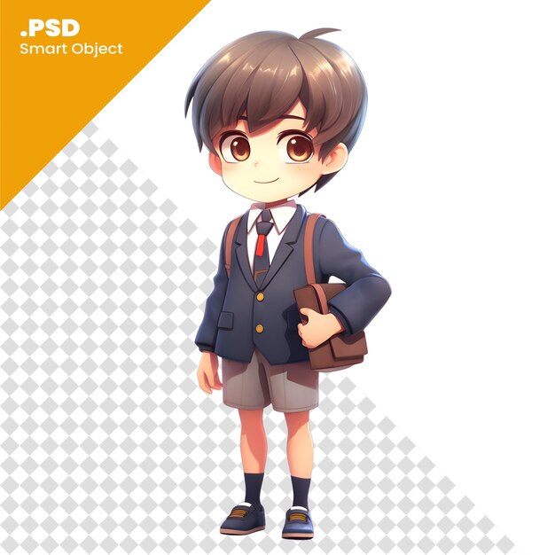 PSD school boy with bag on white background 3d rendering illustration psd template