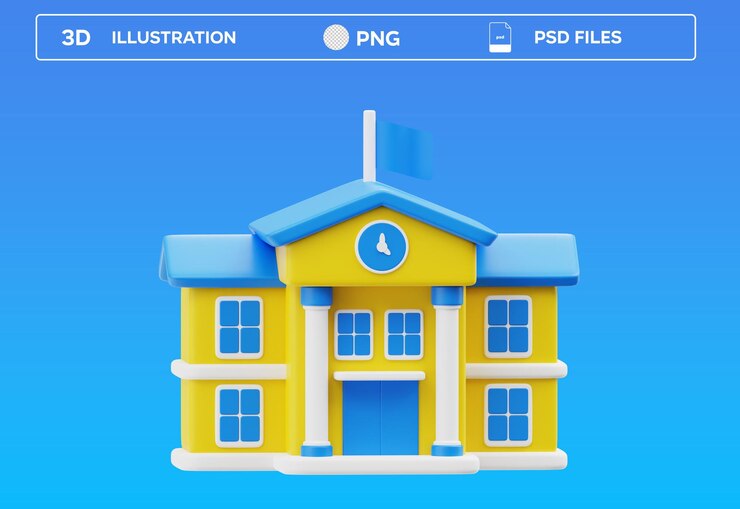 PSD школьное здание 3d икона изолированный фон 3d рендеринг икона иллюстрация