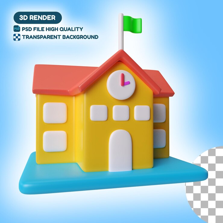 PSD школьное здание 3d иллюстрация значок