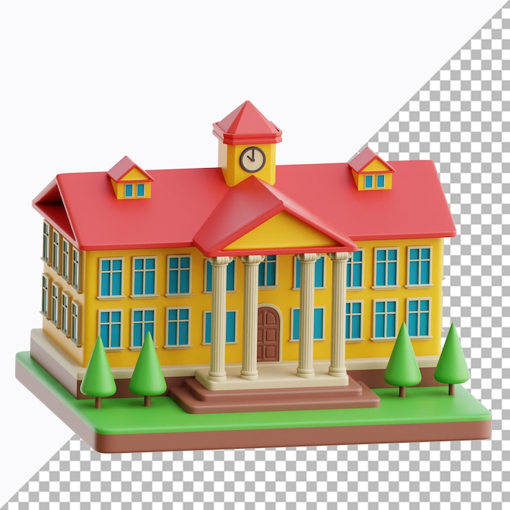 PSD 학교 건물 3d 일러스트레이션