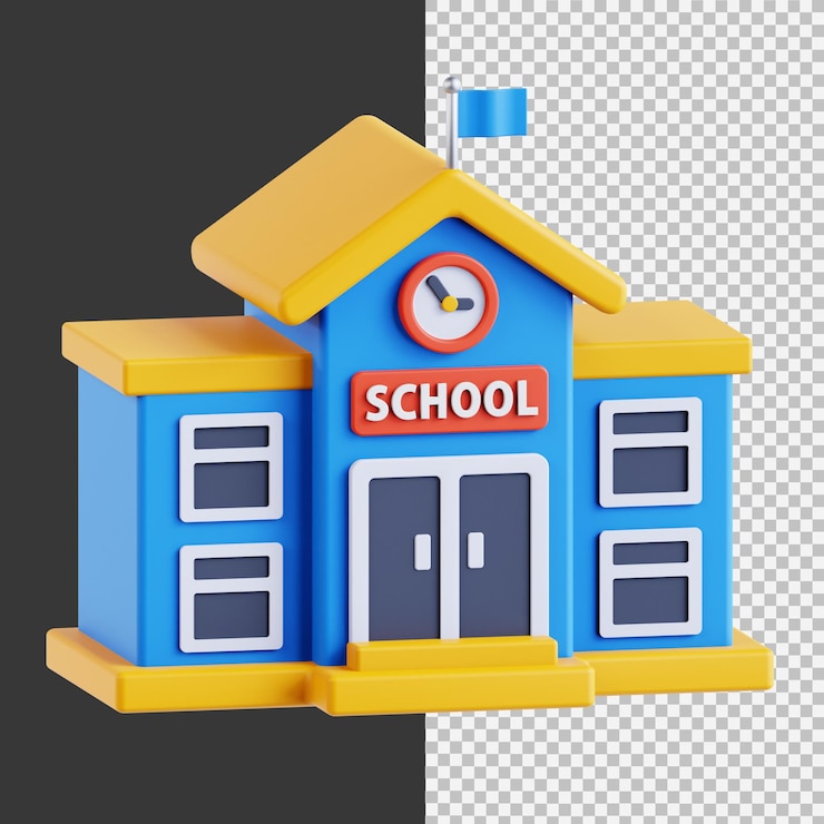PSD школьное здание в 3d-рендере для веб-презентации графических активов или других