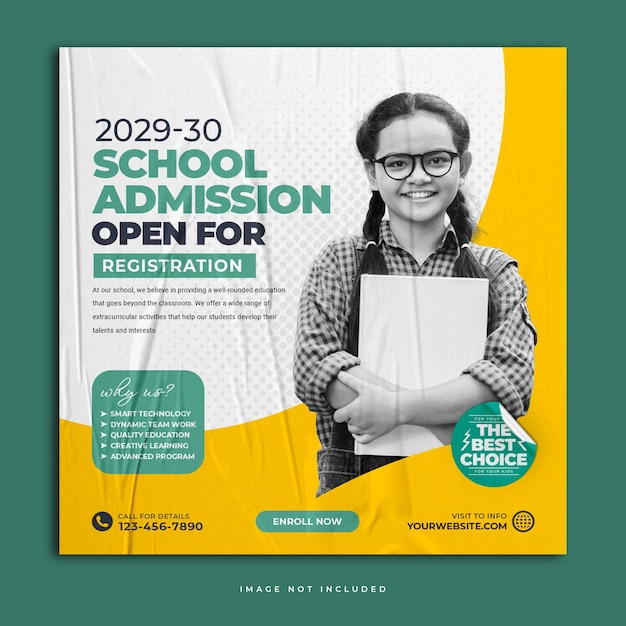 School education admission open social media post and Instagram post template or web banner template