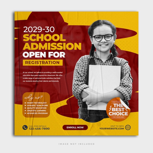 School education admission open social media post and Instagram post template or web banner template