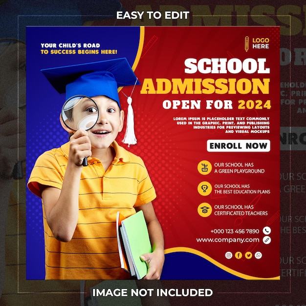 PSD school education admission social media post amp web banner