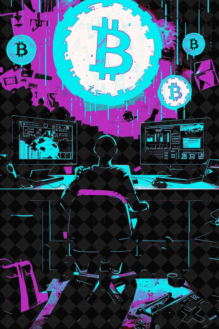 PSD school game design night with a bitcoin themed game bitcoin flat illustration background design