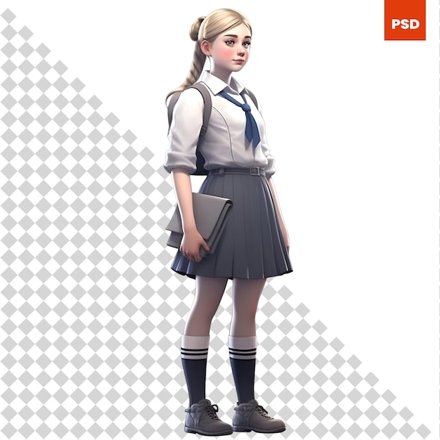 PSD school girl with a book back to school white background
