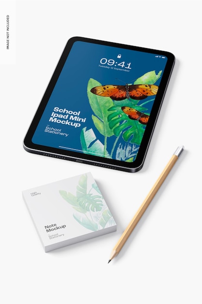 School ipad mini mockup, perspective