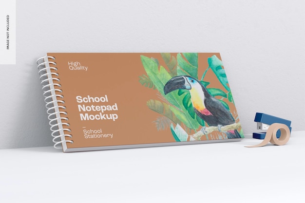 School kladblok mockup, leunde