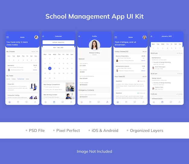 Kit interfaccia utente dell'app per la gestione della scuola