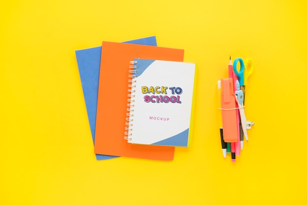 PSD school notebooks on yellow background