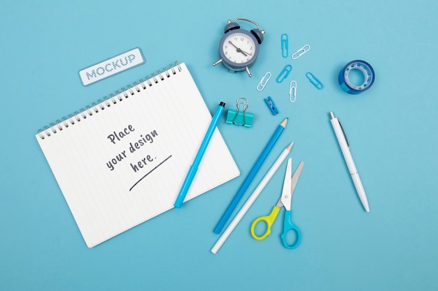 PSD school supplies composition mockup top view