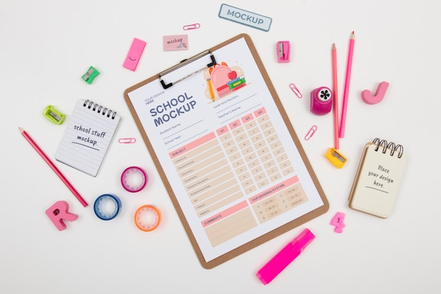 PSD school supplies composition mockup