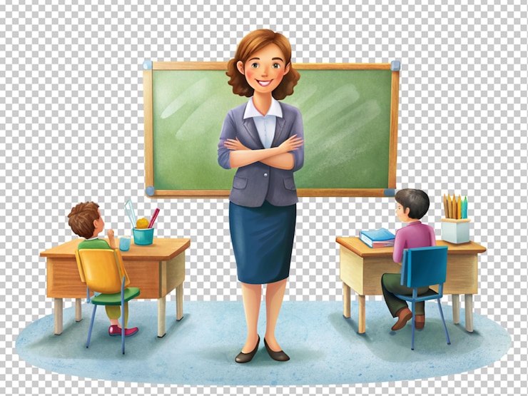 PSD school teacher with books lecture