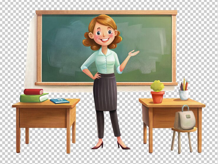 PSD school teacher with books lecture