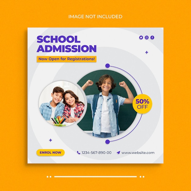 School toelating social media webbanner flyer en instagram post foto ontwerpsjabloon