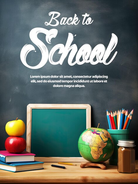 PSD school tools near blackboard back to school poster