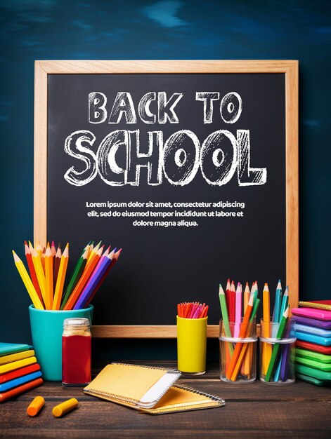 PSD school tools near blackboard back to school poster