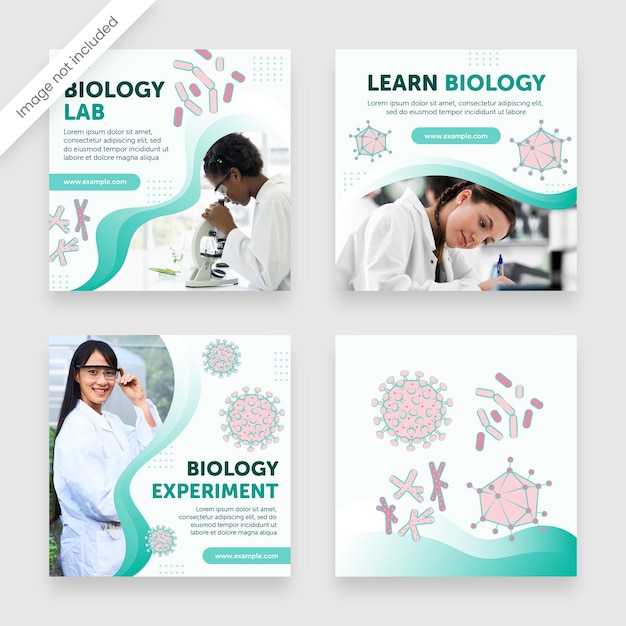 Schoolbiologie Science Class Social Media Banner Template met Virus Bacteriën Clipart-illustraties