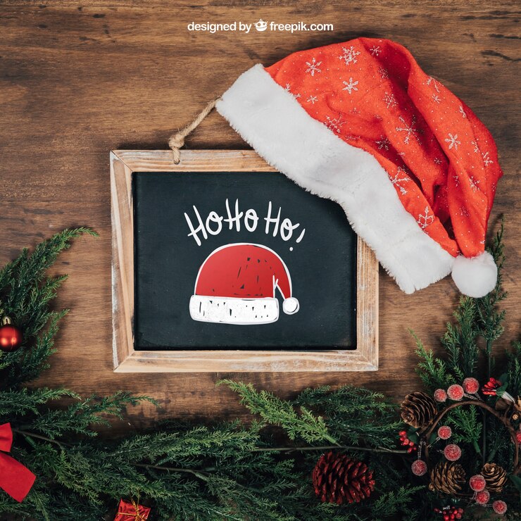 PSD schoolbord en kerstmutsmodel met christmtas-ontwerp