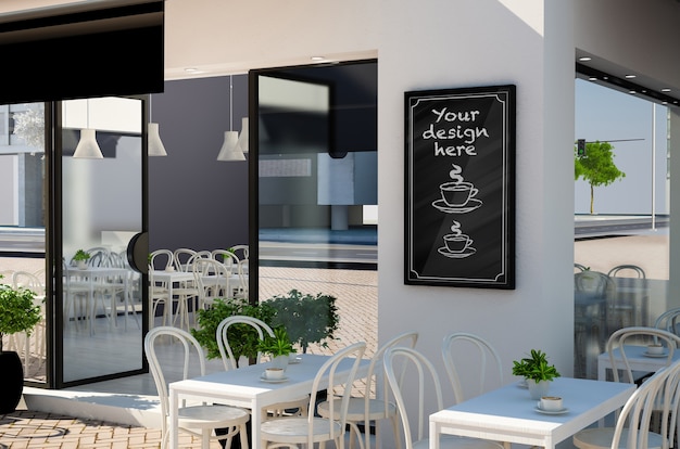 Schoolbord op restaurant gevel mockup