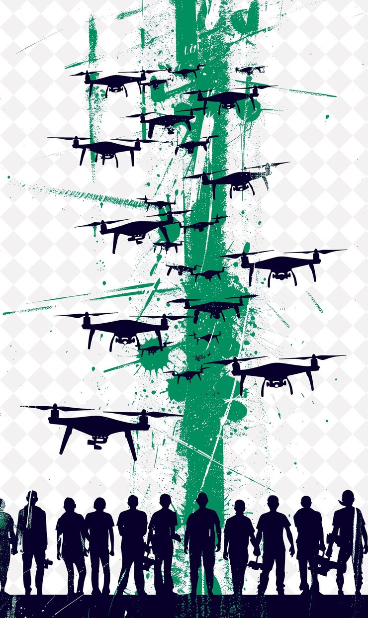 PSD schools drone club causing a drone invasion students carryin flat illustration background design