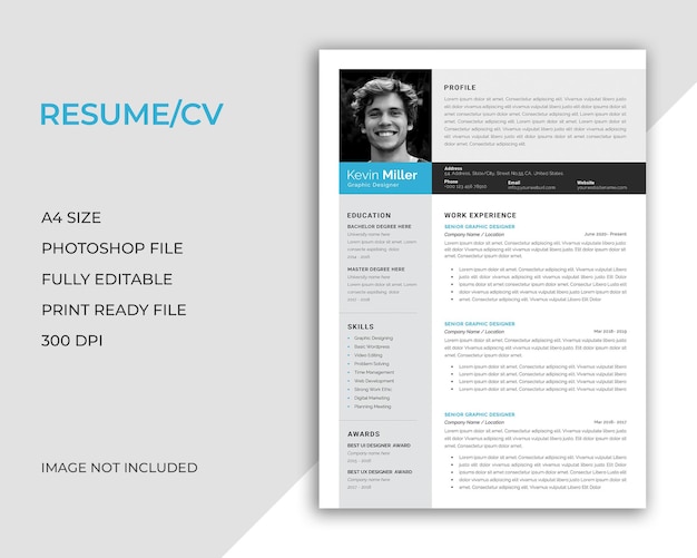 PSD schoon en modern cv of cv-sjabloon