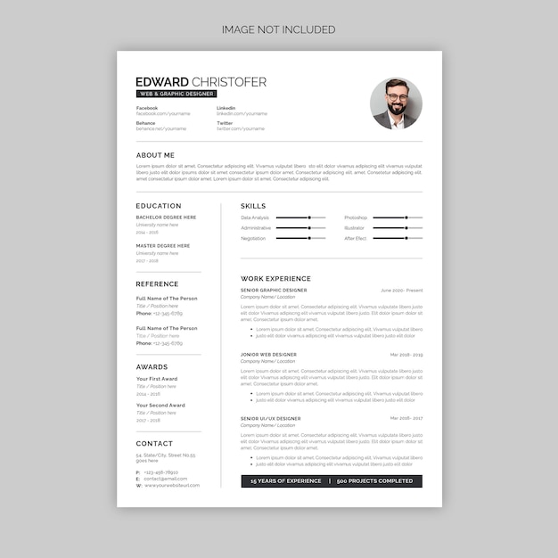 PSD schoon en modern cv of cv-sjabloon