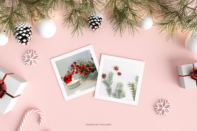 Schoon minimaal kerstpapier met dennenbladeren mockup