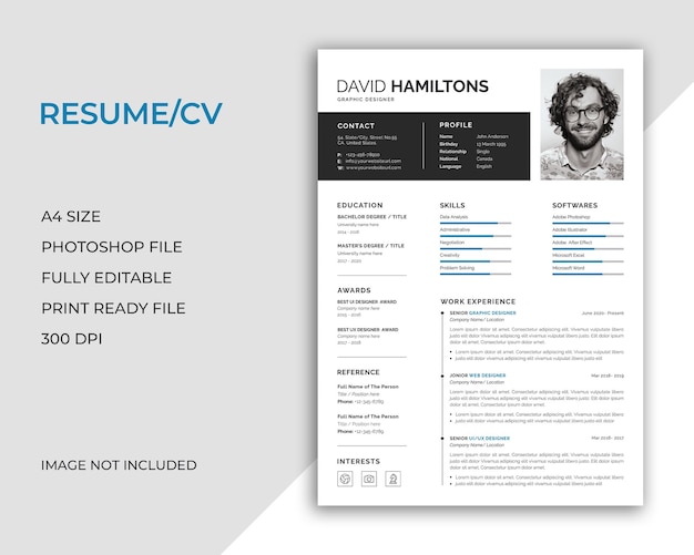 PSD schoon modern cv of cv-sjabloon