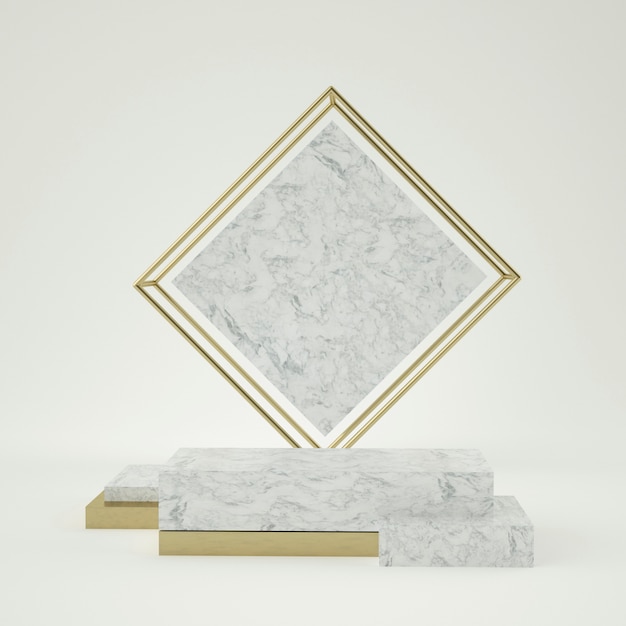 Schoon witgoud productvoetstuk, gouden frame, herdenkingsraad, abstract minimaal concept, lege ruimte, schoon ontwerp, luxe. 3d render