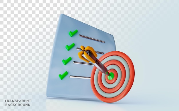 schot in de roos pijl hit doel document checklist zakelijke planning succes informatie 3d render icon