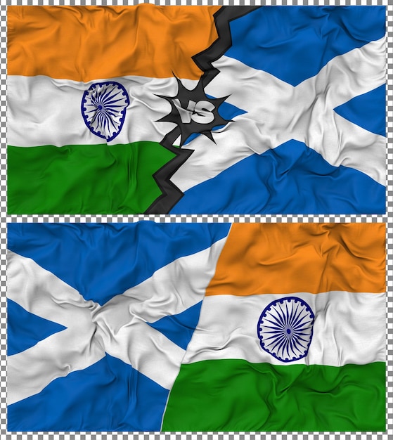 Schotland versus India Half Combined Flag Cloth Bump Texture 3D Rendering