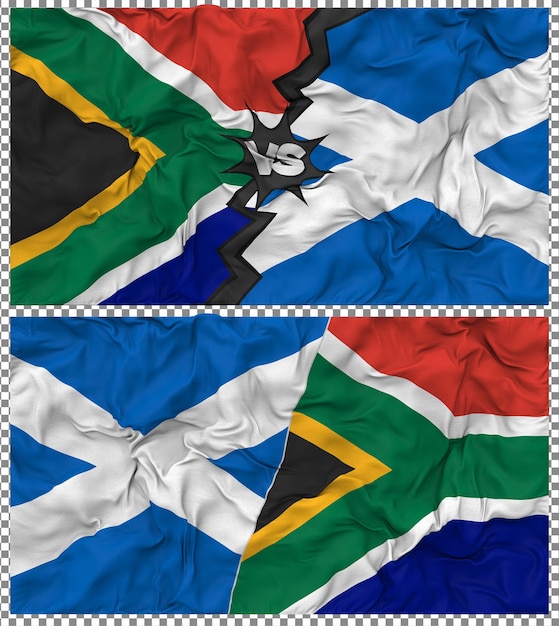 Schotland versus Zuid-Afrika Half Combined Flag Cloth Bump Texture 3D Rendering