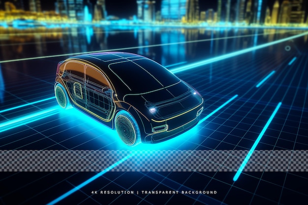 sci fi hologram car on transparent background