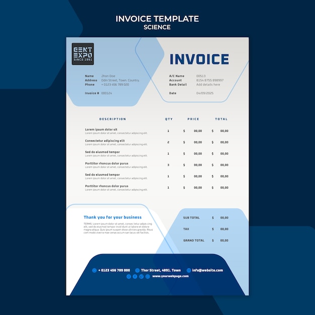 PSD Шаблон счета-фактуры в области науки и техники