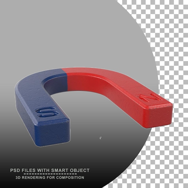 PSD 透明な背景に馬蹄形の磁石を3dレンダリングする科学の概念