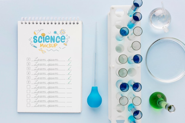 PSD science elements arrangement with notepad mock-up